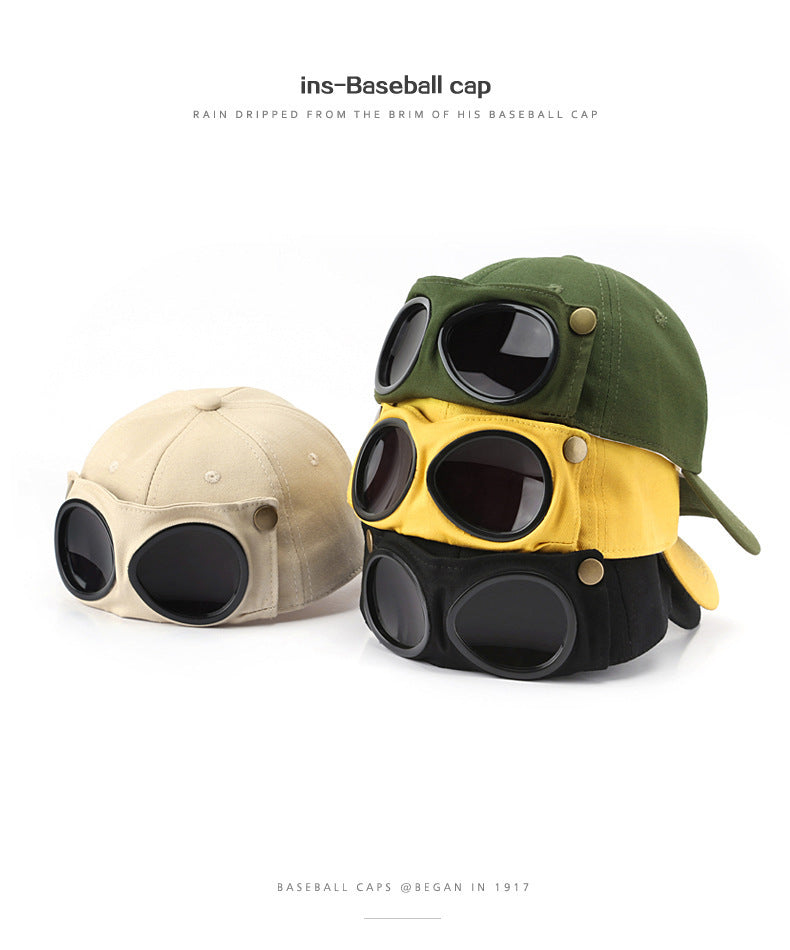 Yellow Stylish Aviator Goggle Baseball Cap - Unisex Outdoor Cotton Sun Hat V888-ELOSUNG27193