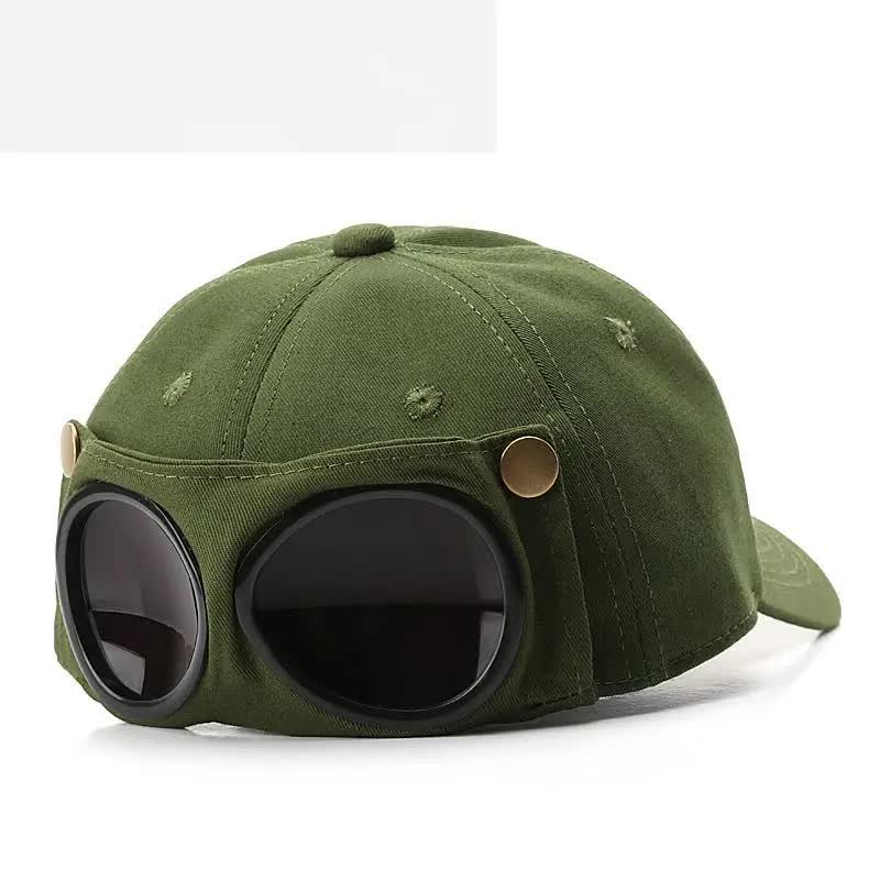 Army Green Stylish Aviator Goggle Baseball Cap - Unisex Outdoor Cotton Sun Hat V888-ELOSUNG27194