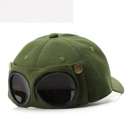 Army Green Stylish Aviator Goggle Baseball Cap - Unisex Outdoor Cotton Sun Hat V888-ELOSUNG27194