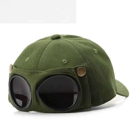 Army Green Stylish Aviator Goggle Baseball Cap - Unisex Outdoor Cotton Sun Hat V888-ELOSUNG27194