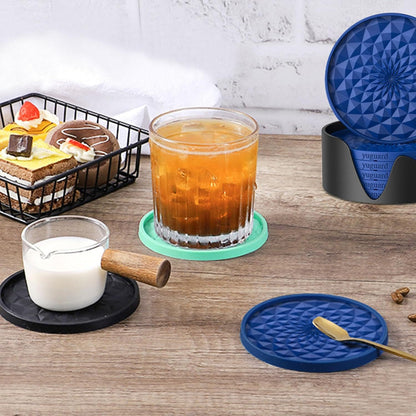 Red and Black Geometric Silicone Drink Coasters Set (6 Pack) with Holder - Non-Slip Table Protectors V888-ELOSUNG27197