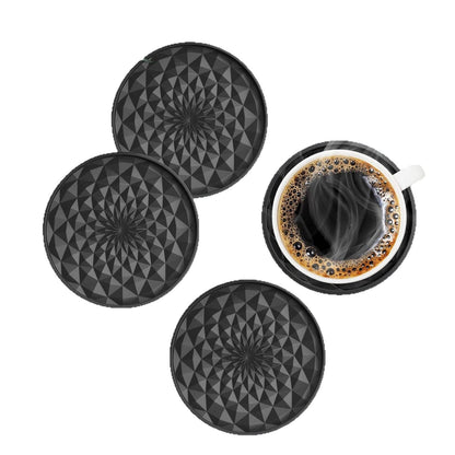 Grey and Black Geometric Silicone Drink Coasters Set (6 Pack) with Holder - Non-Slip Table Protectors V888-ELOSUNG27199