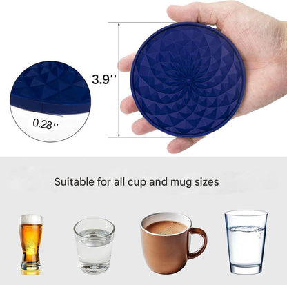 Grey and Black Geometric Silicone Drink Coasters Set (6 Pack) with Holder - Non-Slip Table Protectors V888-ELOSUNG27199