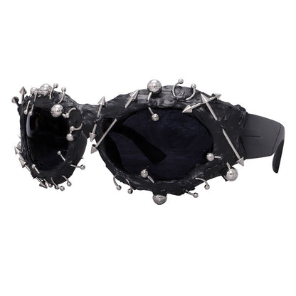 Black Edgy Punk Rock Spiked Sunglasses - Statement Goth Studded Eyewear V888-ELOSUNG27200