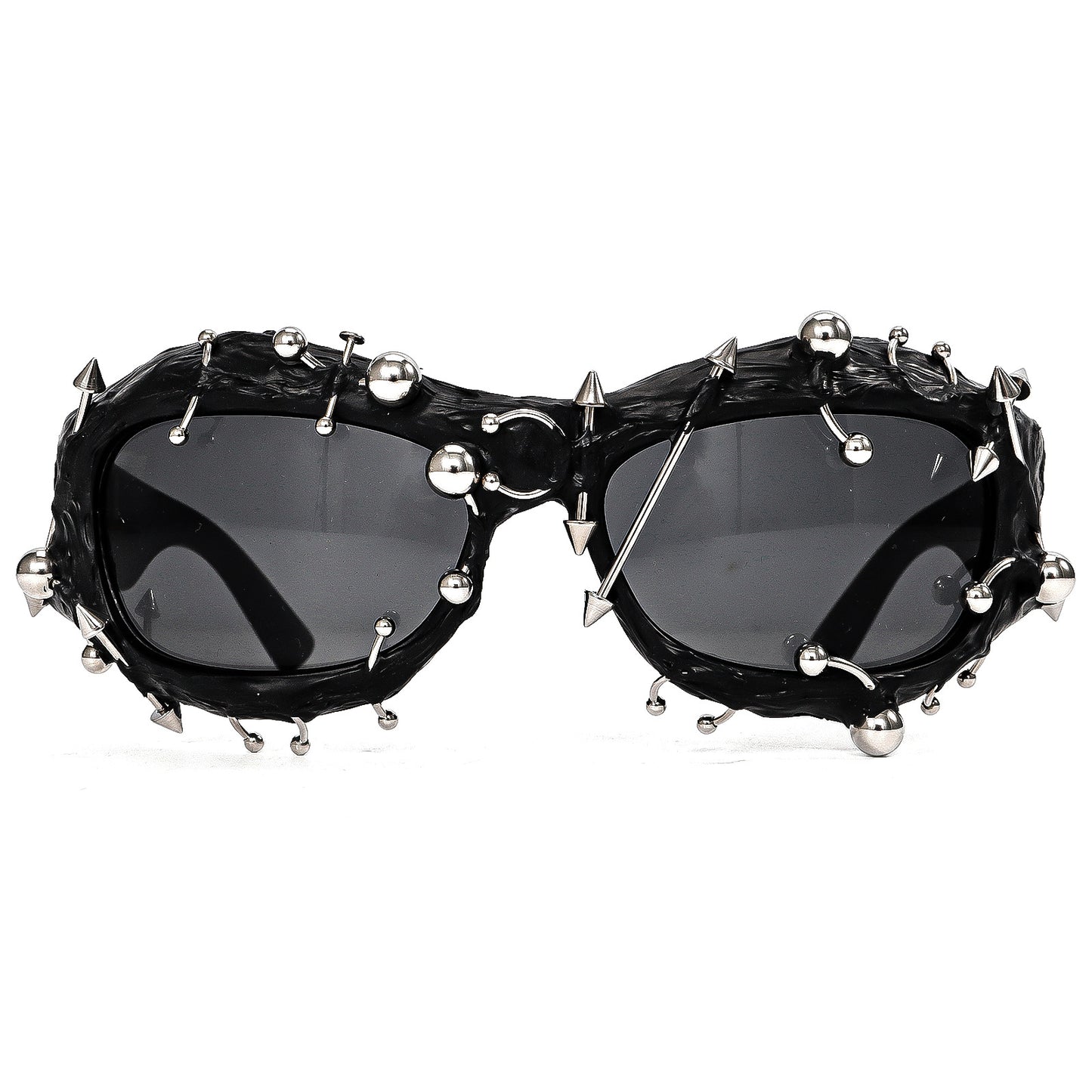 Black Edgy Punk Rock Spiked Sunglasses - Statement Goth Studded Eyewear V888-ELOSUNG27200