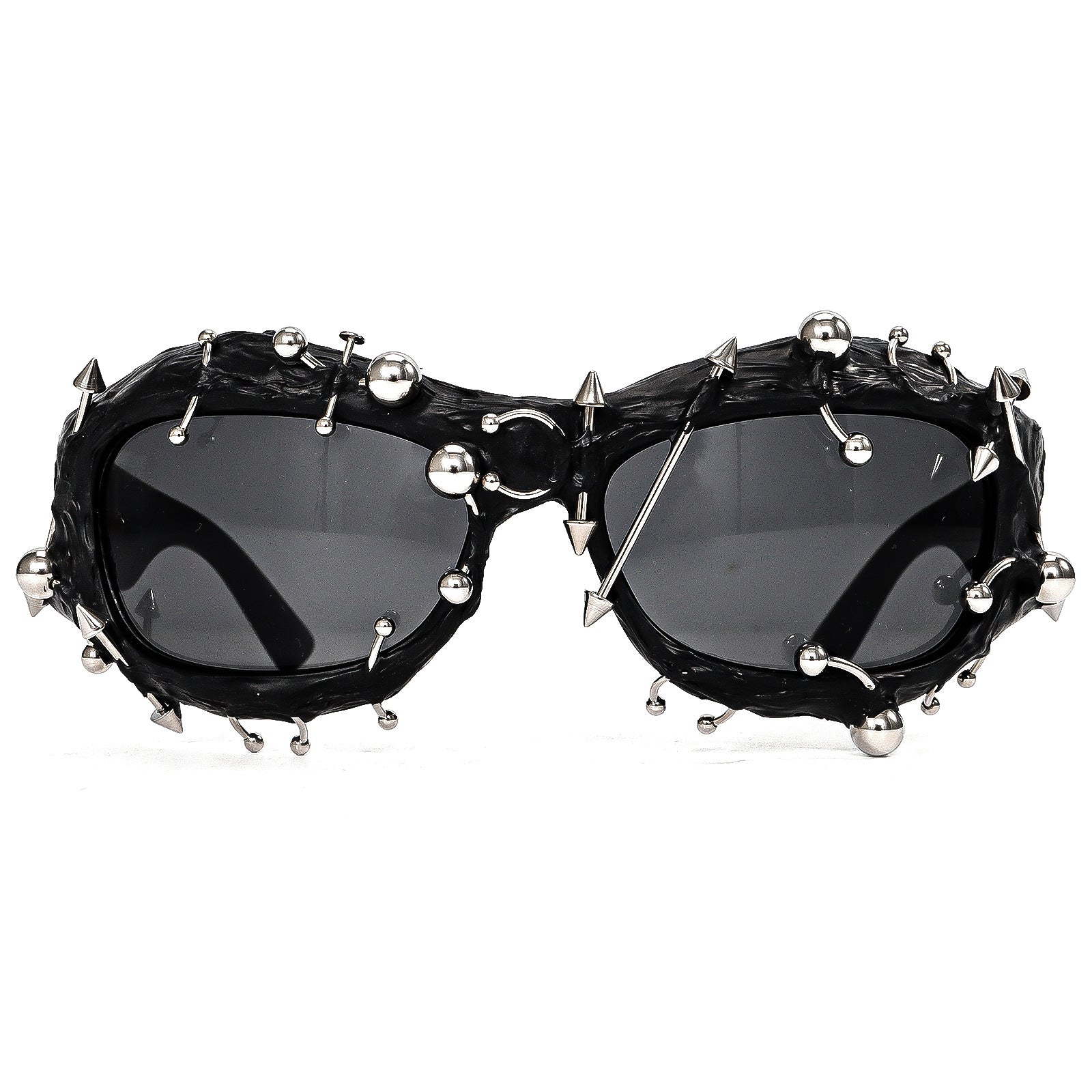 Black Edgy Punk Rock Spiked Sunglasses - Statement Goth Studded Eyewear V888-ELOSUNG27200
