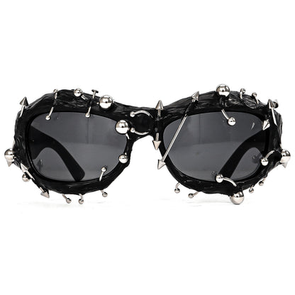 Black Edgy Punk Rock Spiked Sunglasses - Statement Goth Studded Eyewear V888-ELOSUNG27200