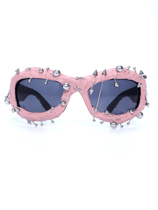 Pink Edgy Punk Rock Spiked Sunglasses - Statement Goth Studded Eyewear V888-ELOSUNG27201