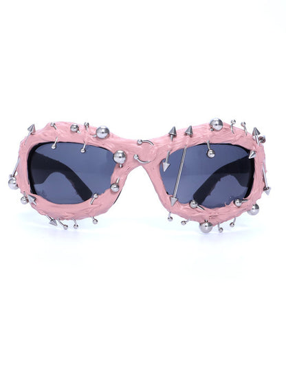 Pink Edgy Punk Rock Spiked Sunglasses - Statement Goth Studded Eyewear V888-ELOSUNG27201
