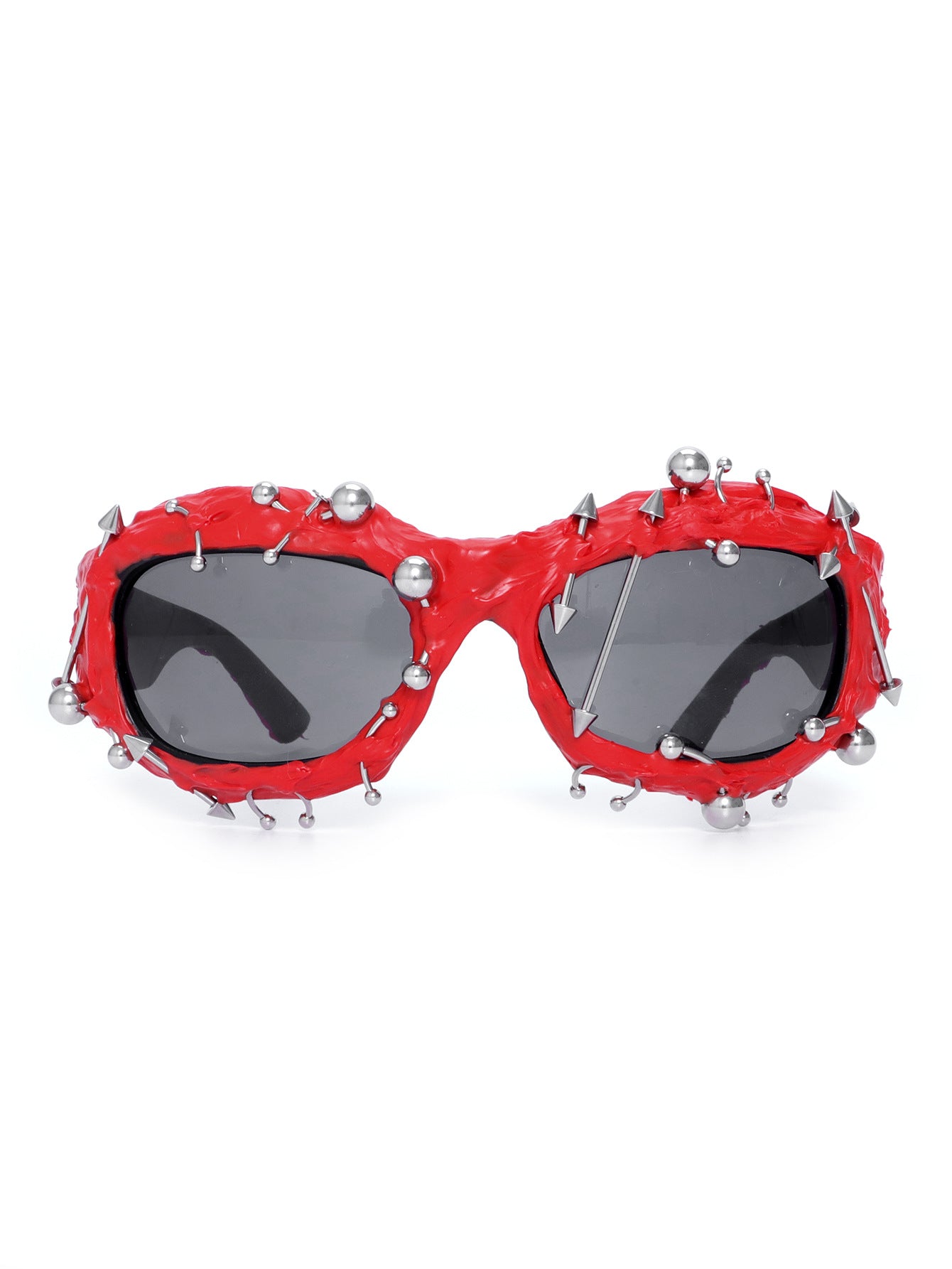Red Edgy Punk Rock Spiked Sunglasses - Statement Goth Studded Eyewear V888-ELOSUNG27202