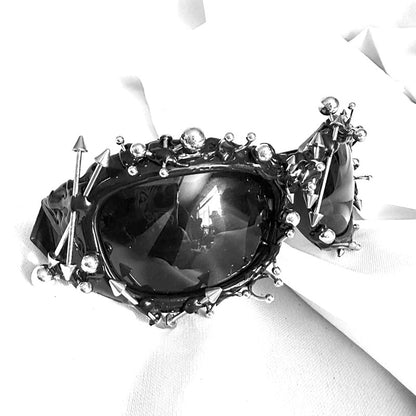 Red Edgy Punk Rock Spiked Sunglasses - Statement Goth Studded Eyewear V888-ELOSUNG27202