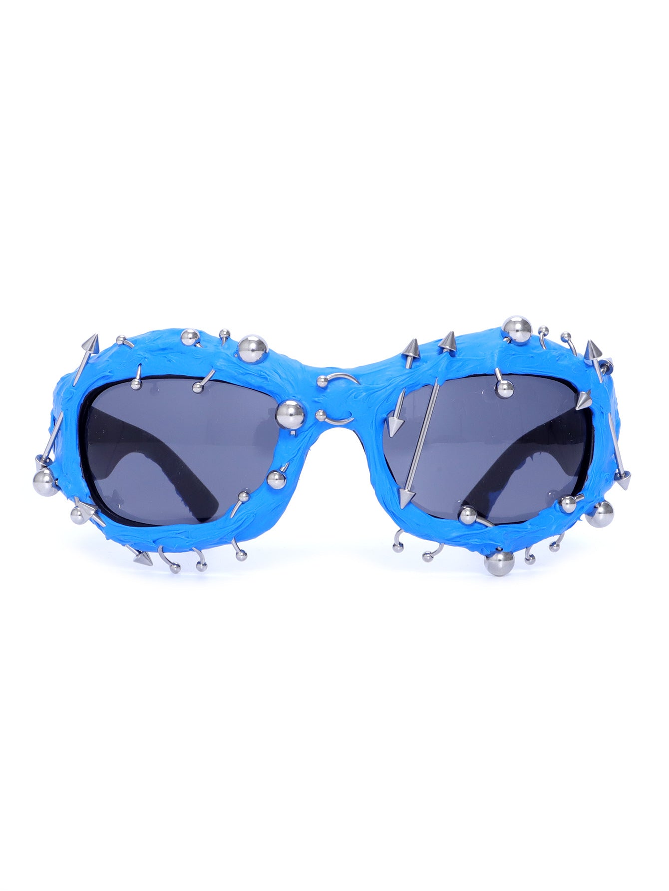 Blue Edgy Punk Rock Spiked Sunglasses - Statement Goth Studded Eyewear V888-ELOSUNG27203