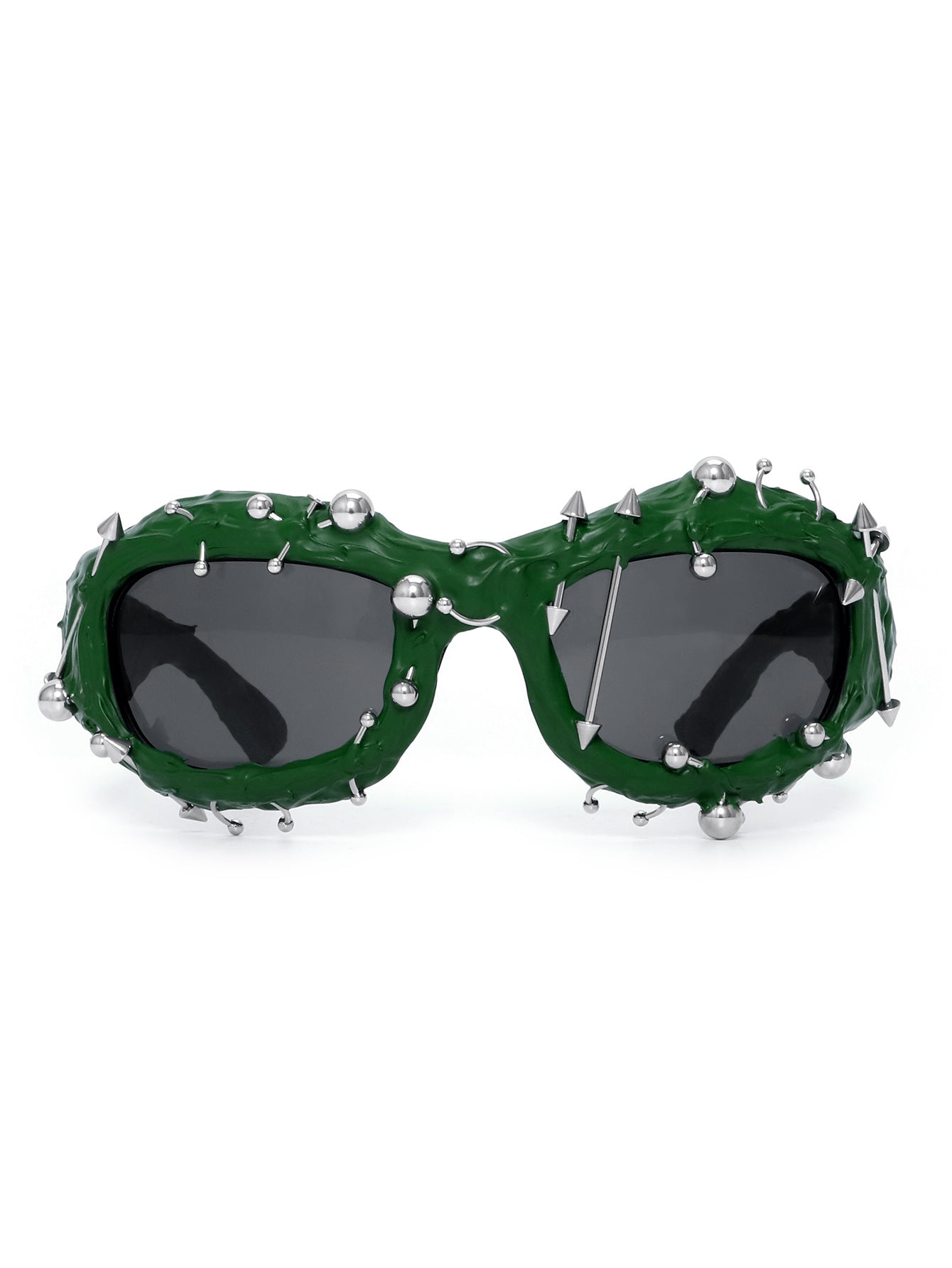 Green Edgy Punk Rock Spiked Sunglasses - Statement Goth Studded Eyewear V888-ELOSUNG27204