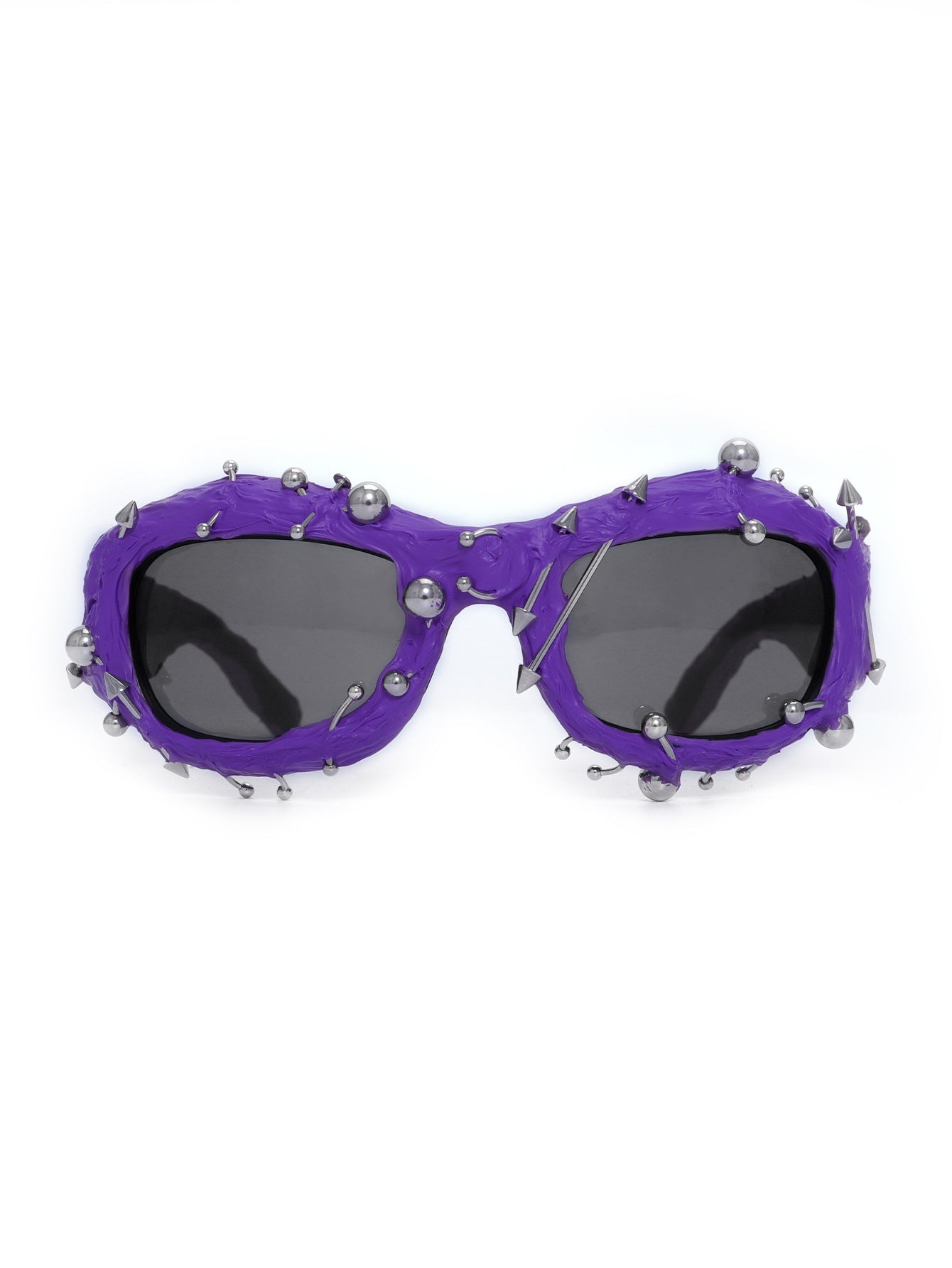 Purple Edgy Punk Rock Spiked Sunglasses - Statement Goth Studded Eyewear V888-ELOSUNG27205