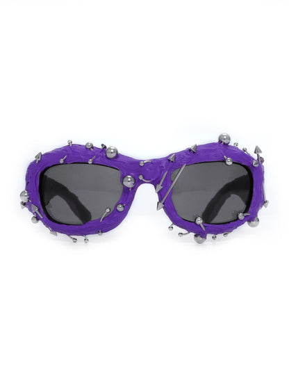 Purple Edgy Punk Rock Spiked Sunglasses - Statement Goth Studded Eyewear V888-ELOSUNG27205