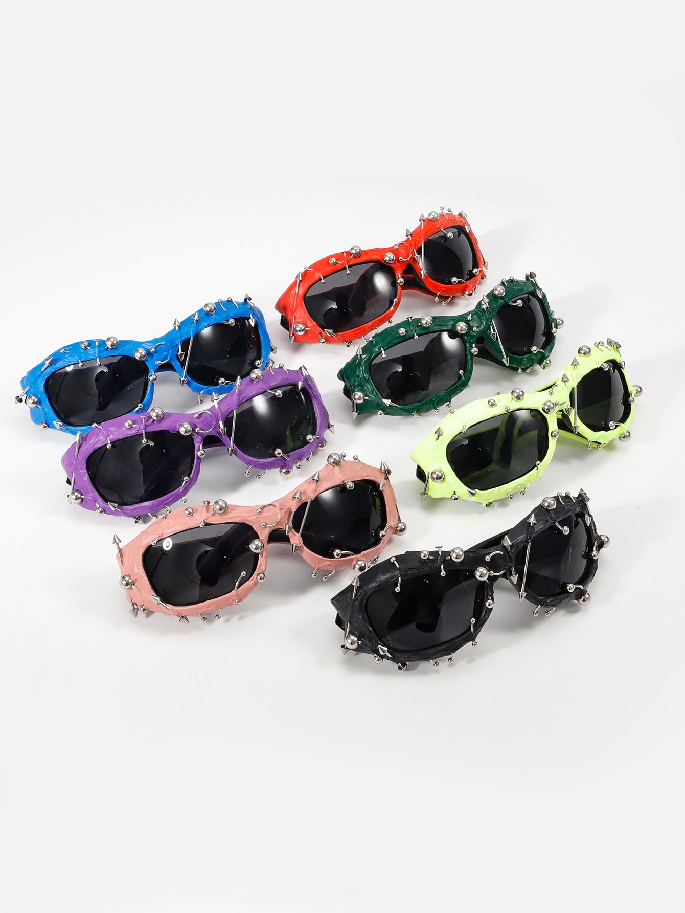 Purple Edgy Punk Rock Spiked Sunglasses - Statement Goth Studded Eyewear V888-ELOSUNG27205