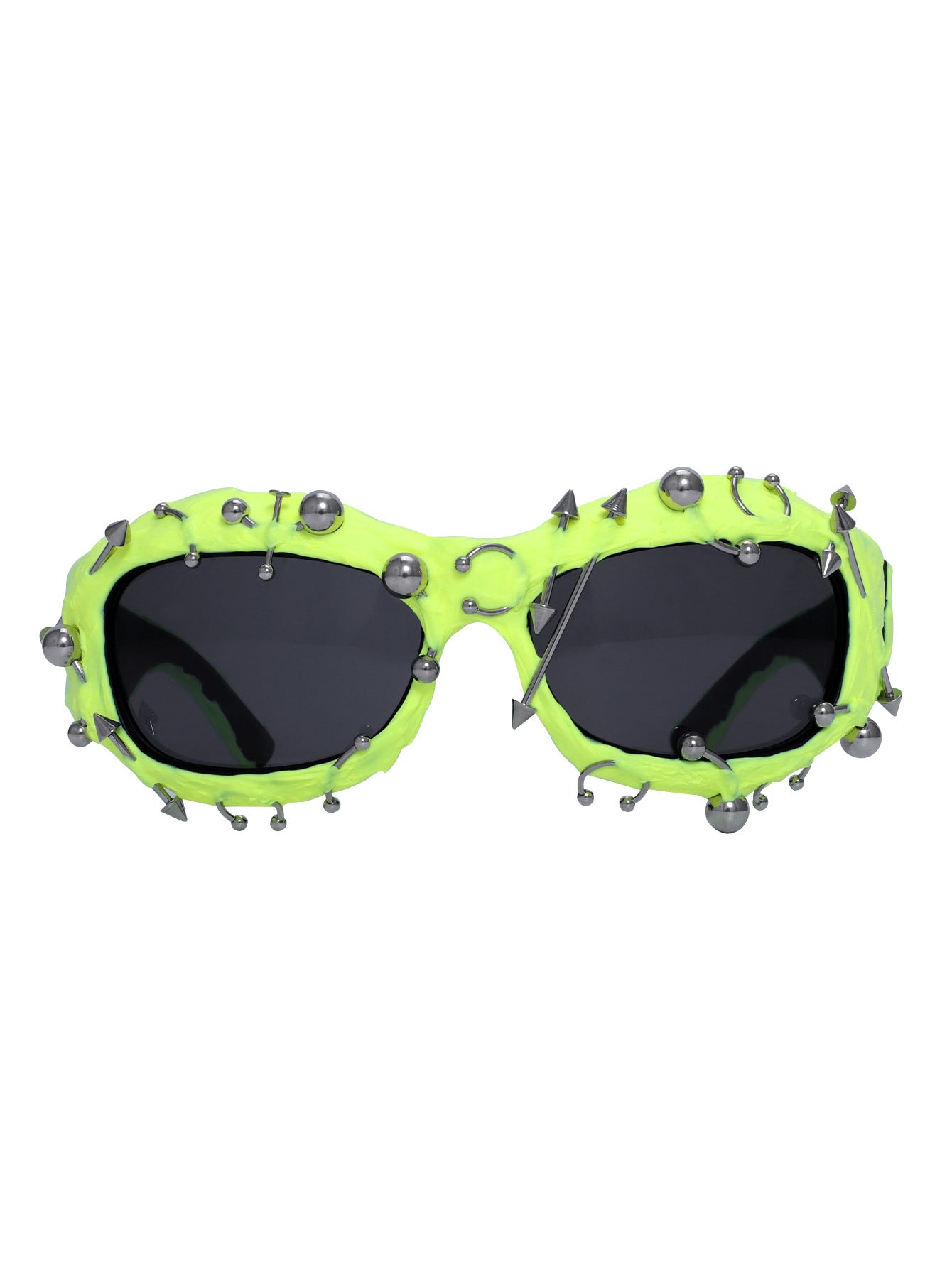Bright Green Edgy Punk Rock Spiked Sunglasses - Statement Goth Studded Eyewear V888-ELOSUNG27206