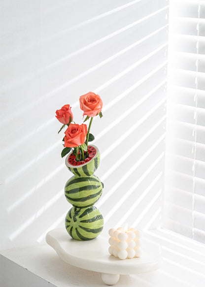 Bright Yellow Whimsical Stacked Orange Ceramic Vase - Modern Nordic Tabletop Decor V888-ELOSUNG27207