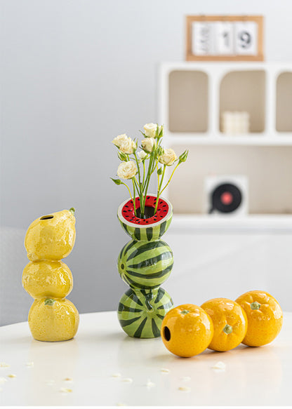 Bright Yellow Whimsical Stacked Orange Ceramic Vase - Modern Nordic Tabletop Decor V888-ELOSUNG27207