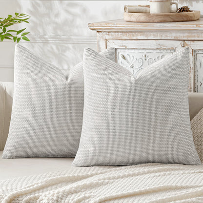Light Grey Plush Chenille Cushion Covers Set of 2 - Soft Textured Decorative Throw Pillow Cases for Sofa V888-ELOSUNG27214