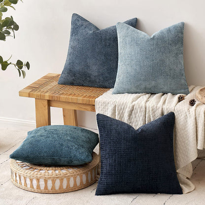 Brown Plush Chenille Cushion Covers Set of 2 - Soft Textured Decorative Throw Pillow Cases for Sofa Couch, V888-ELOSUNG27217