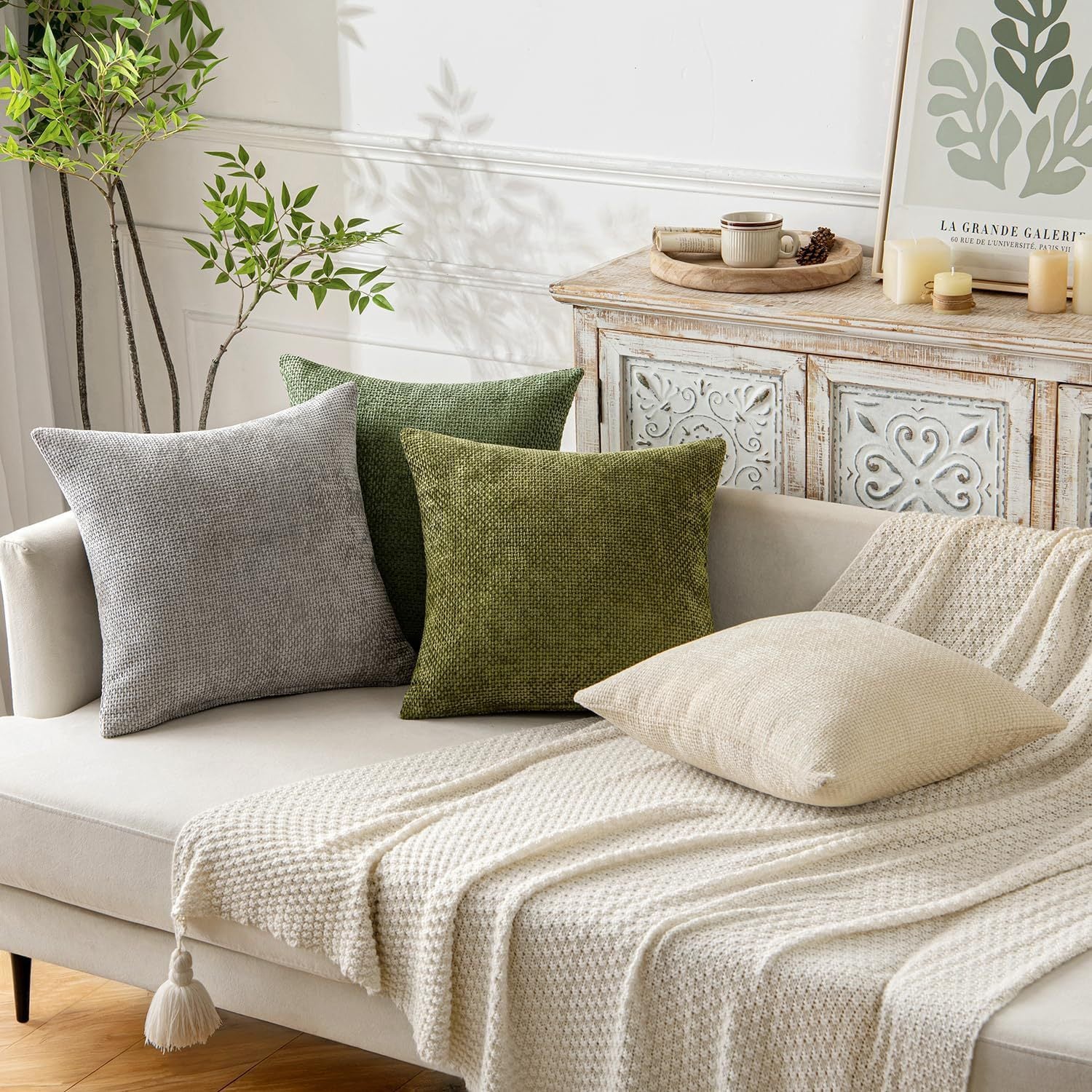 Brown Plush Chenille Cushion Covers Set of 2 - Soft Textured Decorative Throw Pillow Cases for Sofa Couch, V888-ELOSUNG27217