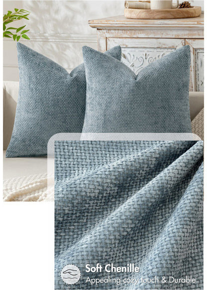 Yellow Plush Chenille Cushion Covers Set of 2 - Soft Textured Decorative Throw Pillow Cases for Sofa Couch, V888-ELOSUNG27218