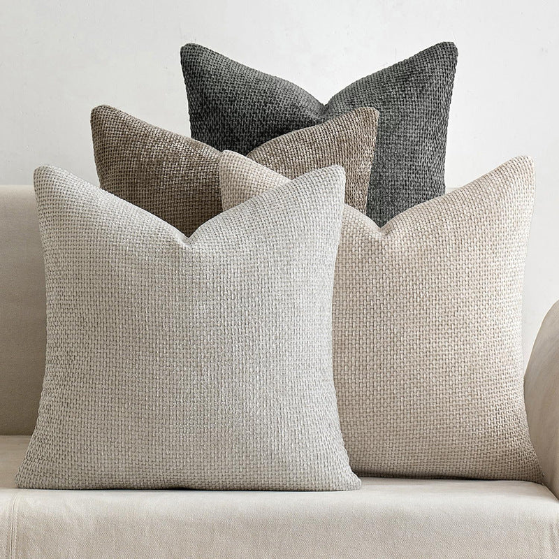 Dark Red Plush Chenille Cushion Covers Set of 2 - Soft Textured Decorative Throw Pillow Cases for Sofa Couch, V888-ELOSUNG27219