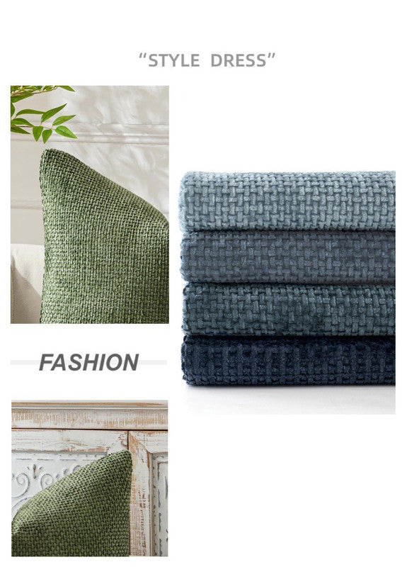 Light Green Plush Chenille Cushion Covers Set of 2 - Soft Textured Decorative Throw Pillow Cases for Sofa V888-ELOSUNG27238