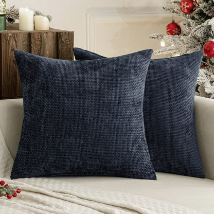 Dark Blue Plush Chenille Cushion Covers Set of 2 - Soft Textured Decorative Throw Pillow Cases for Sofa V888-ELOSUNG27240