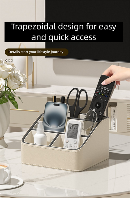 Black Stylish PU Leather Desktop Organizer Caddy - Multi-Compartment Holder for Remotes, Office Supplies, V888-ELOSUNG27257