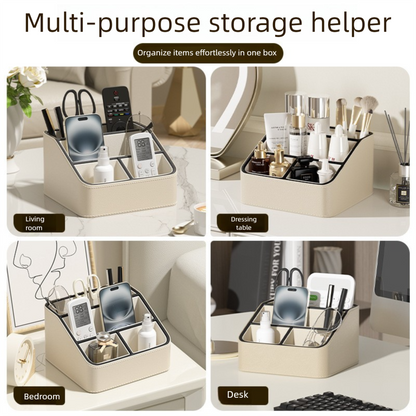 White and Black Stylish PU Leather Desktop Organizer Caddy - Multi-Compartment Holder for Remotes, Office V888-ELOSUNG27258
