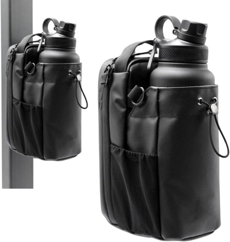 Black Magnetic Gym Water Bottle Holder Bag - Crossbody Sling Pouch for Essentials V888-ELOSUNG27261
