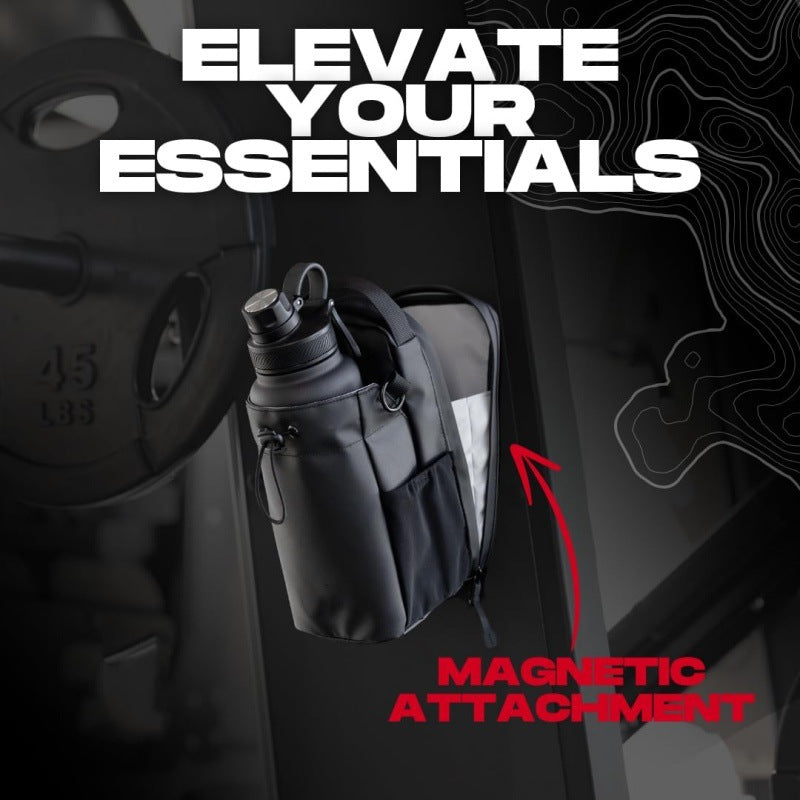 Black Magnetic Gym Water Bottle Holder Bag - Crossbody Sling Pouch for Essentials V888-ELOSUNG27261