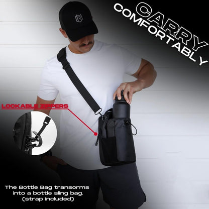 Black Magnetic Gym Water Bottle Holder Bag - Crossbody Sling Pouch for Essentials V888-ELOSUNG27261