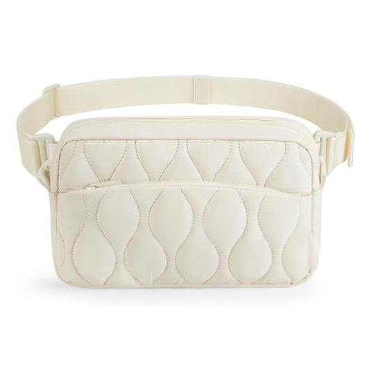 Beige Stylish Quilted Belt Bag - Lightweight Nylon Crossbody Fanny Pack V888-ELOSUNG27262