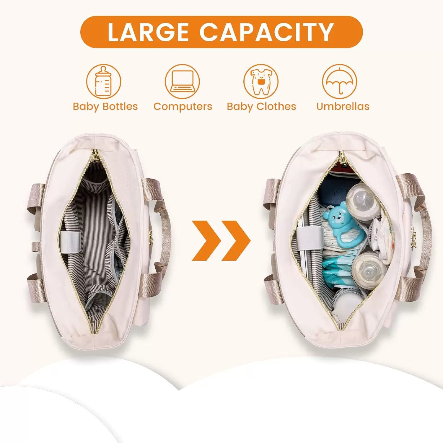 Khaki and Beige Stylish Nappy Bag Backpack - Multi-Functional Diaper Bag with Insulated Pockets, Changing Pad V888-ELOSUNG27264