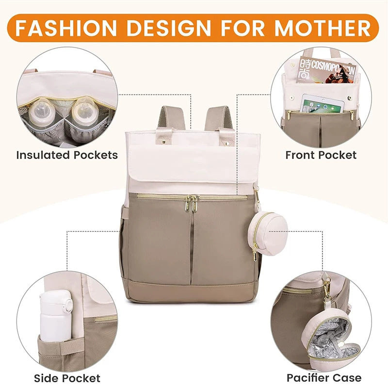 Pink and Grey Stylish Nappy Bag Backpack - Multi-Functional Diaper Bag with Insulated Pockets, Changing Pad & V888-ELOSUNG27265