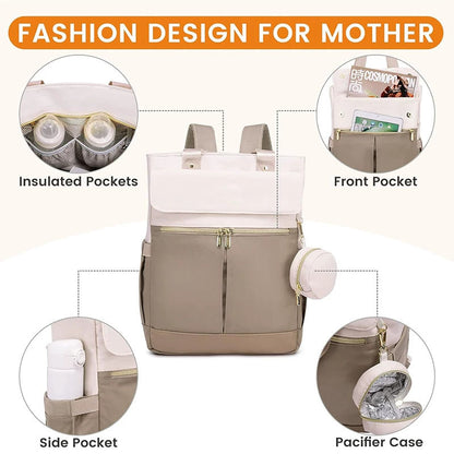 Pink and Grey Stylish Nappy Bag Backpack - Multi-Functional Diaper Bag with Insulated Pockets, Changing Pad & V888-ELOSUNG27265