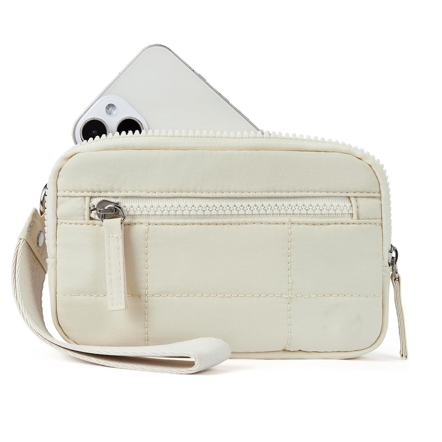 Beige RFID Blocking Nylon Wristlet Clutch Wallet - Compact Waterproof Pouch with Card Slots & ID Window V888-ELOSUNG27267