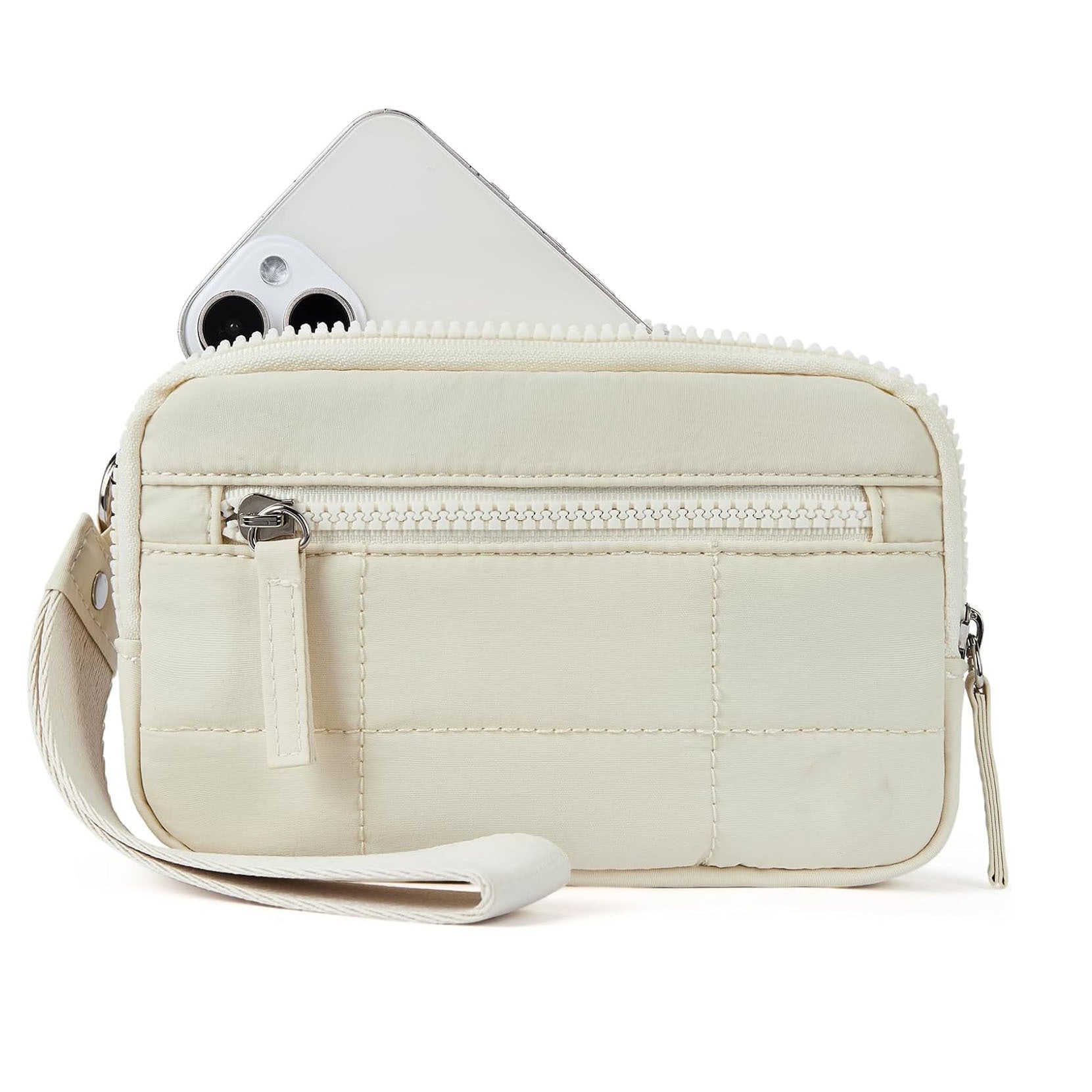 Beige RFID Blocking Nylon Wristlet Clutch Wallet - Compact Waterproof Pouch with Card Slots & ID Window V888-ELOSUNG27267