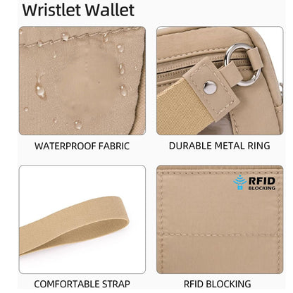 Beige RFID Blocking Nylon Wristlet Clutch Wallet - Compact Waterproof Pouch with Card Slots & ID Window V888-ELOSUNG27267