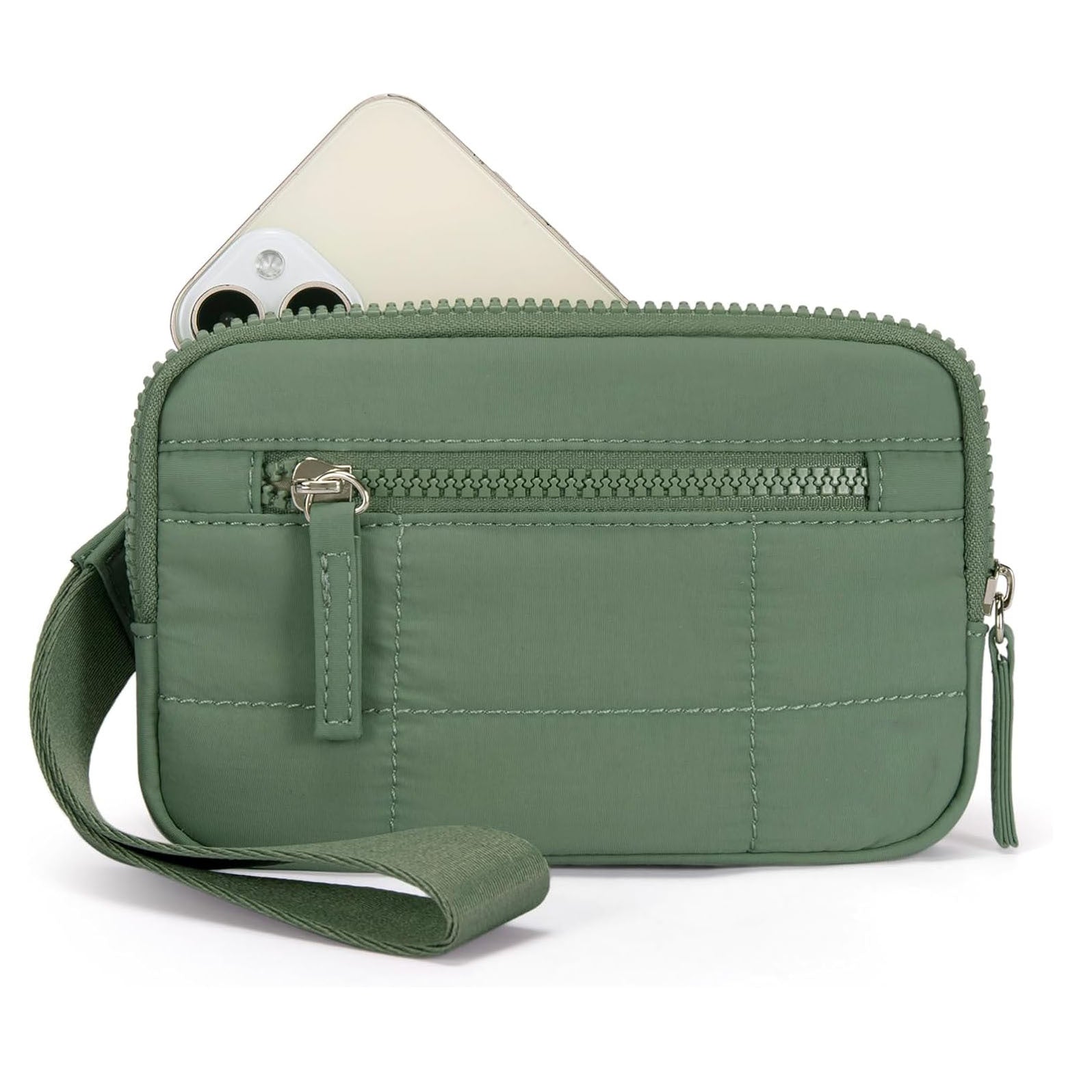 Green RFID Blocking Nylon Wristlet Clutch Wallet - Compact Waterproof Pouch with Card Slots & ID Window V888-ELOSUNG27268