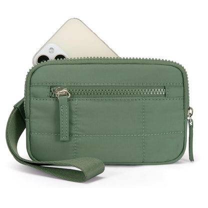 Green RFID Blocking Nylon Wristlet Clutch Wallet - Compact Waterproof Pouch with Card Slots & ID Window V888-ELOSUNG27268