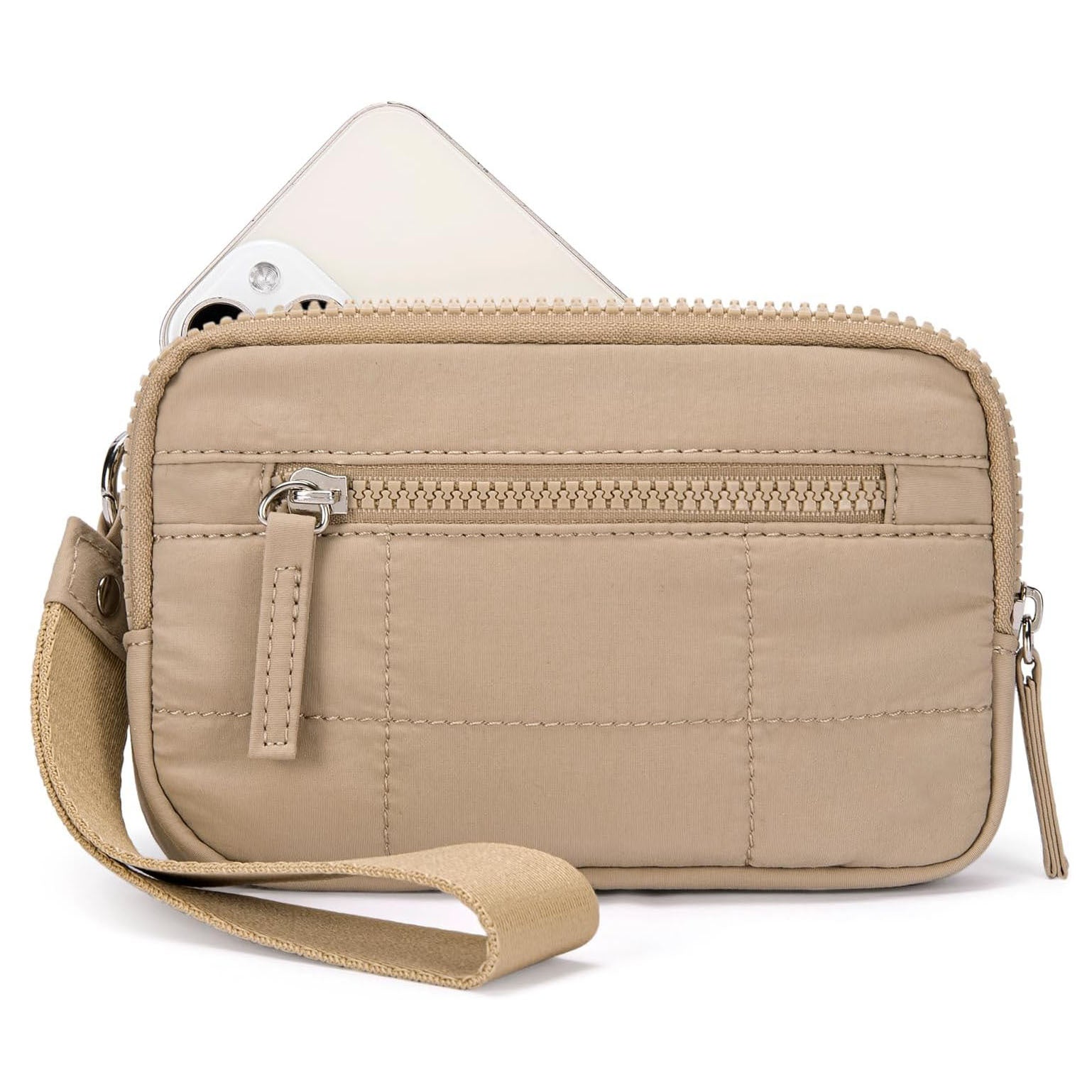Khaki RFID Blocking Nylon Wristlet Clutch Wallet - Compact Waterproof Pouch with Card Slots & ID Window V888-ELOSUNG27269