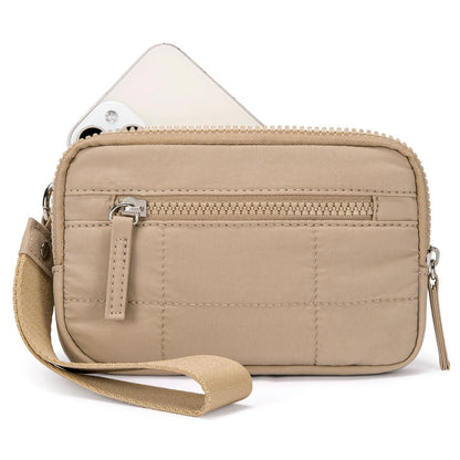 Khaki RFID Blocking Nylon Wristlet Clutch Wallet - Compact Waterproof Pouch with Card Slots & ID Window V888-ELOSUNG27269