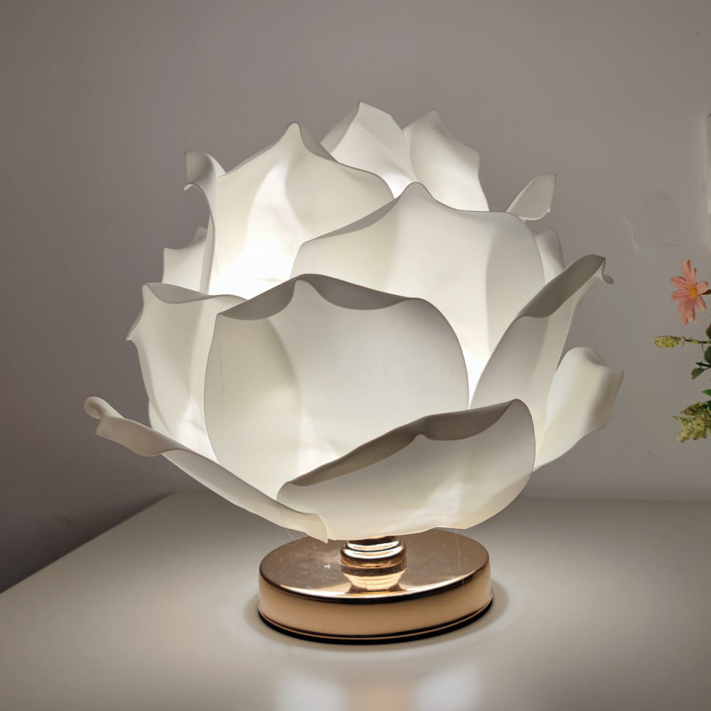 White Elegant Lotus Flower Table Lamp - Decorative Bedside Night Light for Bedroom Ambiance V888-ELOSUNG27276