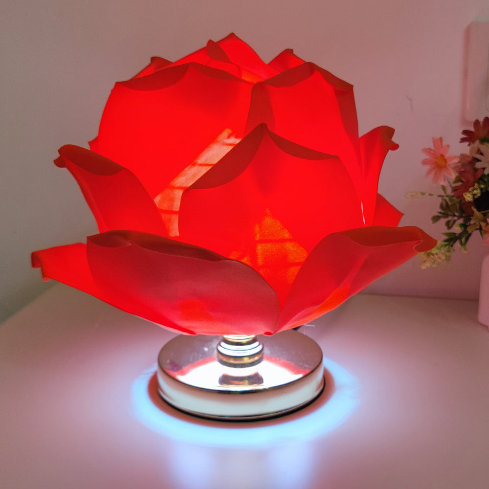 Red Elegant Lotus Flower Table Lamp - Decorative Bedside Night Light for Bedroom Ambiance V888-ELOSUNG27278