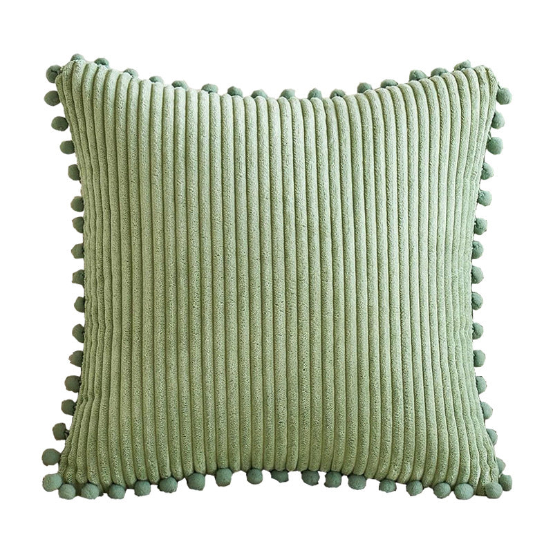 Red Soft Corduroy Cushion Cover Set (1 Square + 1 Rectangular) with Pom Pom Trim - Decorative Throw Pillow V888-ELOSUNG27286