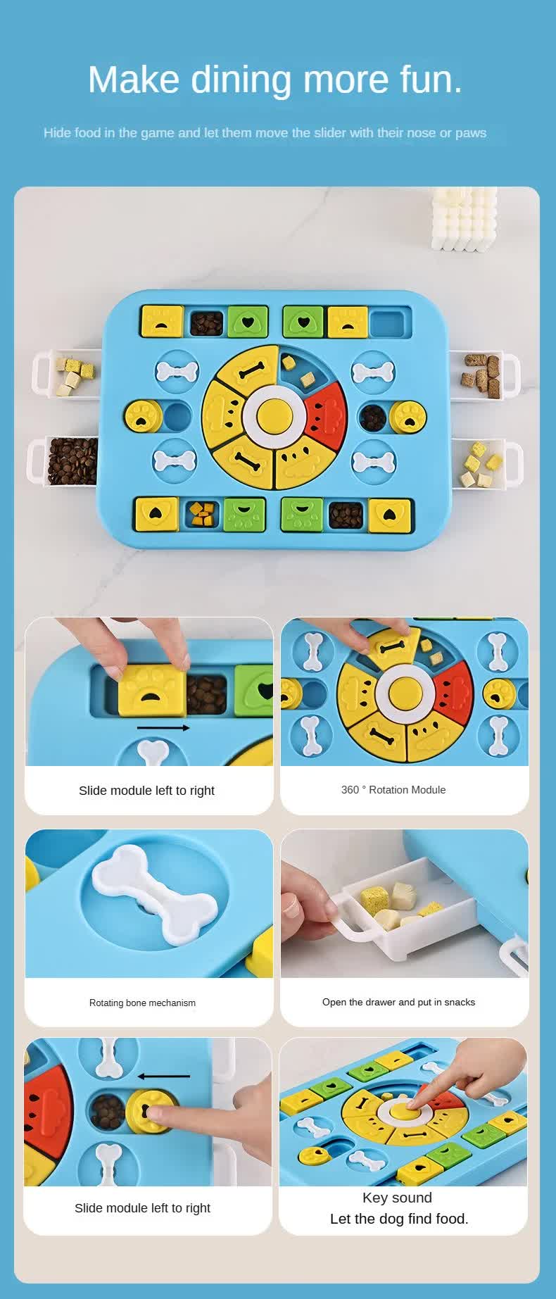 Blue Advanced Interactive Dog Puzzle Toy - Multi-Mechanism Treat Dispensing Slow Feeder for Mental Enrichment V888-ELOSUNG27301